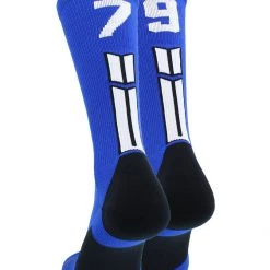 MadSportsStuff Volleyball Socks Royal Player ID Custom Number Crew Socks For Basketball Lacrosse Volleyball Boys And Girls