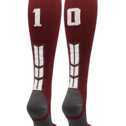 MadSportsStuff Maroon Player ID Custom Number Over The Calf Socks For Softball Baseball Football Boys And Girls Softball Socks