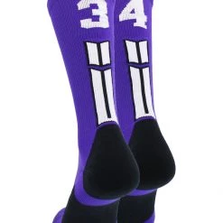 MadSportsStuff Purple Player ID Custom Number Crew Socks For Basketball Lacrosse Volleyball Boys And Girls